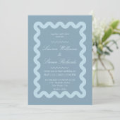 Custom Gray Blue Billows Border Wedding Einladung (Stehend Vorderseite)