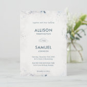 Custom Gray Blue Ink Spritzer Wedding Einladung (Stehend Vorderseite)