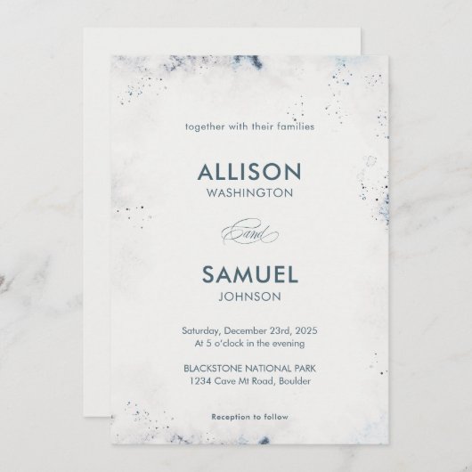Custom Gray Blue Ink Spritzer Wedding Einladung (Vorne/Hinten)
