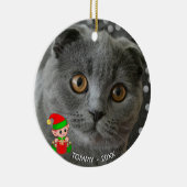 Custom Gray Cat Foto mit Niedlichem Elf Keramik Ornament (Rechts)