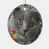 Custom Gray Cat Foto mit Niedlichem Elf Keramik Ornament (Links)