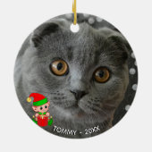 Custom Gray Cat Foto mit Niedlichem Elf Keramik Ornament (Hinten)