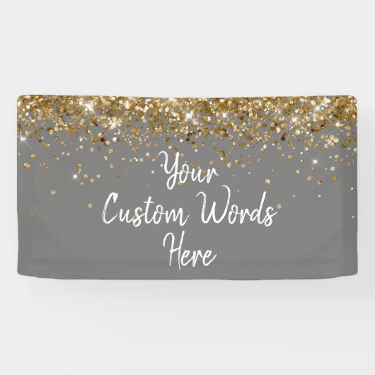 Custom Gray Grey & Gold Birthday Party Photo Booth Banner (Horizontal)