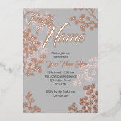 Custom Gray Pink Elegant Bloral Blubing Party Folieneinladung (Vorderseite)