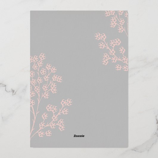 Custom Gray Pink Elegant Bloral Blubing Party Folieneinladung (Rückseite)