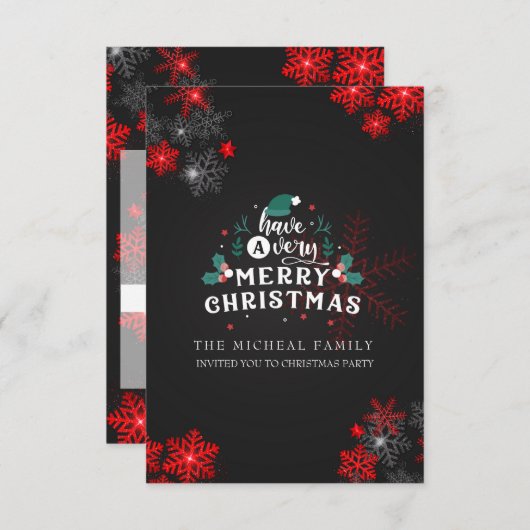 Custom Gray Red Glitzer Glitzern Frohe Weihnachten Einladung (Vorne/Hinten)