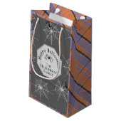 Custom Gray Spiders & Halloween Kariert Kleine Geschenktüte (Rückseite Schrägansicht)