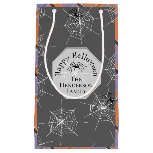 Custom Gray Spiders & Halloween Kariert Kleine Geschenktüte (Vorderseite)