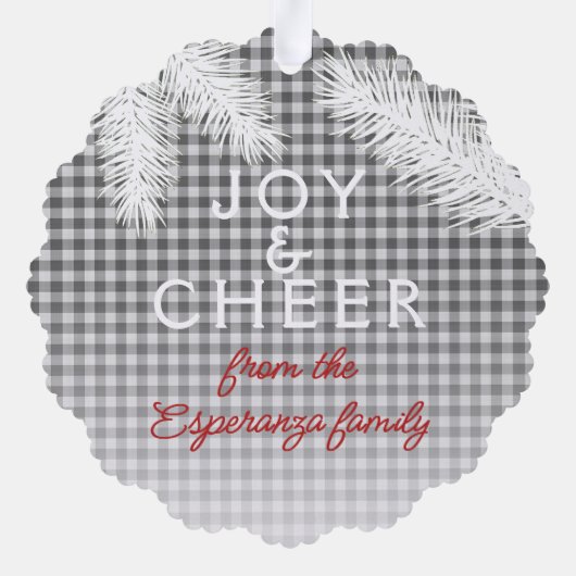 Custom Gray White Kariert Gingham Pattern Ornament Karte (Rückseite)