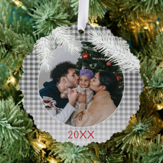 Custom Gray White Kariert Gingham Pattern Ornament Karte