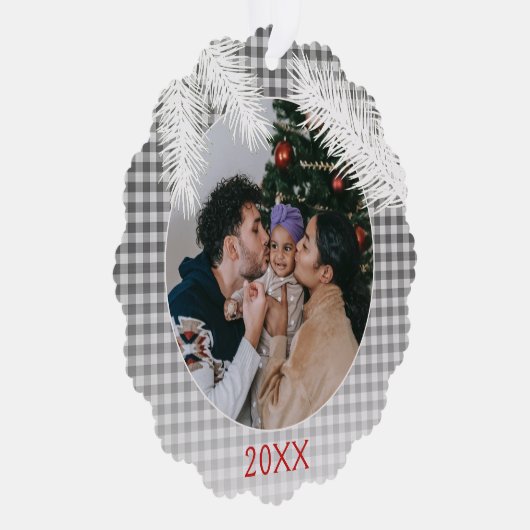 Custom Gray White Kariert Gingham Pattern Ornament Karte (Rechts)