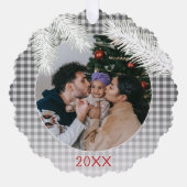 Custom Gray White Kariert Gingham Pattern Ornament Karte (Vorderseite)