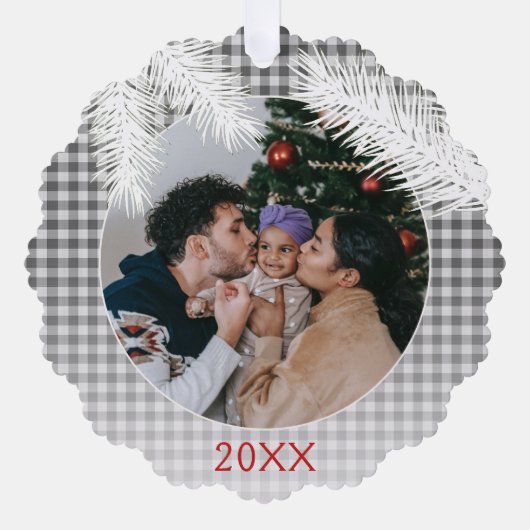 Custom Gray White Kariert Gingham Pattern Ornament Karte (Vorderseite)