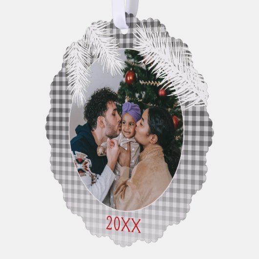 Custom Gray White Kariert Gingham Pattern Ornament Karte (Links)