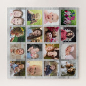 Custom Gray Wood 16 Square Familie Foto Collage Puzzle (Horizontal)
