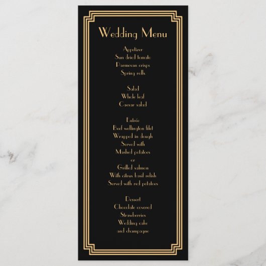 Custom Great Gatsby Art Deco Black Wedding Menü Menükarte (Vorderseite)