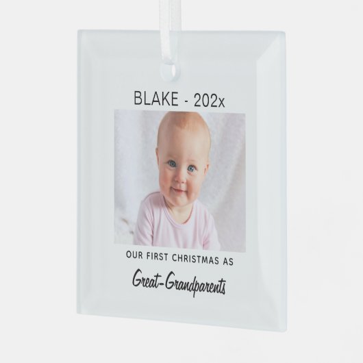 Custom, Great Grands 1st Christmas, Baby Foto Ornament Aus Glas (Vorderseite links)