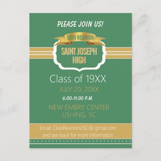 Custom Green 50th Class Reunion Invite Postkarte (Vorderseite)