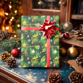 Custom Green and Gold Holiday Ornaments Geschenkpapier