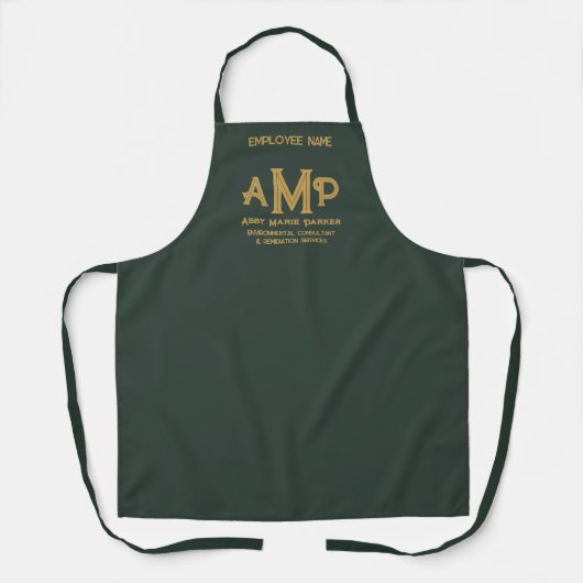 Custom Green and Gold Monogram Business Schürze (Vorderseite)
