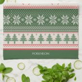 Custom Green and Red Nordic Christmas Pattern Geschirrtuch (Gefaltet)