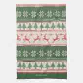 Custom Green and Red Nordic Christmas Pattern Geschirrtuch (Vertikal)