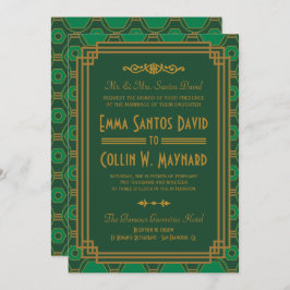 Custom Green Art Deco Wedding lädt ein Einladung