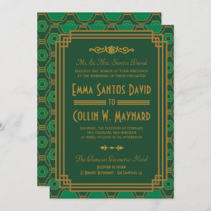 Custom Green Art Deco Wedding lädt ein Einladung
