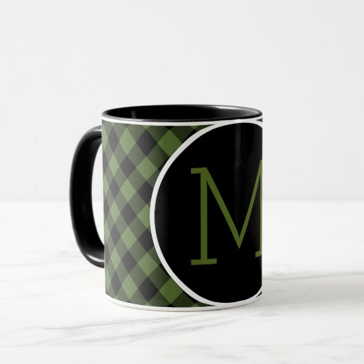 Custom Green Black Buffalo Karo Kariertes Muster Tasse (Vorderseite Links)