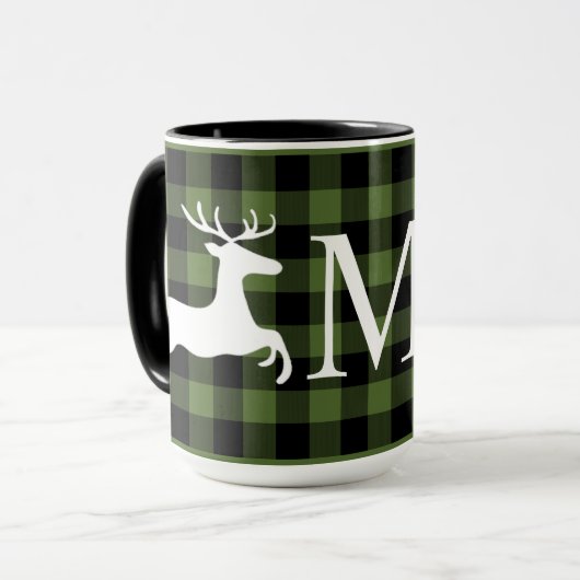 Custom Green Black Buffalo Lumberjack Karo Kariert Tasse (Vorderseite Links)