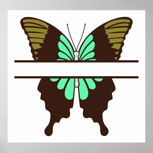 Custom Green Butterfly Split Monogram Poster (Vorne)