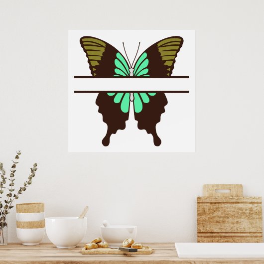 Custom Green Butterfly Split Monogram Poster (Küche)