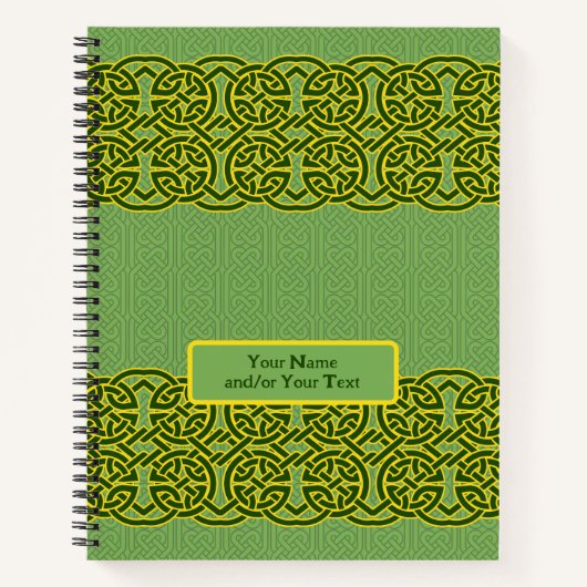 Custom Green Celtic Knüpfarbeit Spiral Notebook Notizblock (Vorderseite)