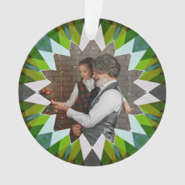 Custom Green Christmas Star Family Photo Gift Tree Ornament