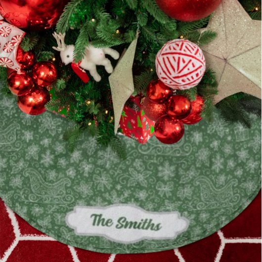 Custom Green Doodle Christmas Sleigh Pattern Polyester Weihnachtsbaumdecke