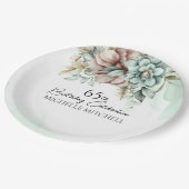 Custom Green Floral Vintag 65. Geburtstag Pappteller (Schrägansicht)