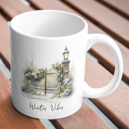 Custom Green Foliage Snowy Fence Winter Weihnachte Kaffeetasse
