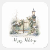 Custom Green Folies Berries Snow Winter Weihnachte Quadratischer Aufkleber (Vorderseite)