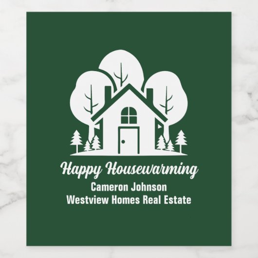 Custom Green Forest Happy Housewarming Geschenk Weinetikett (Einzelnes Label)