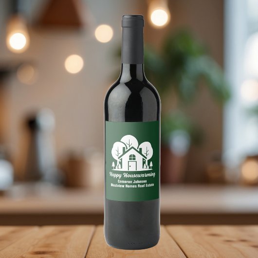 Custom Green Forest Happy Housewarming Geschenk Weinetikett