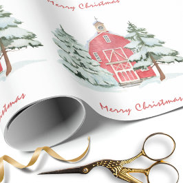 Custom Green Forest Red Barn Pine Weihnachtsbaum Geschenkpapier