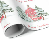Custom Green Forest Red Barn Pine Weihnachtsbaum Geschenkpapier (Rolleneckpunkt)