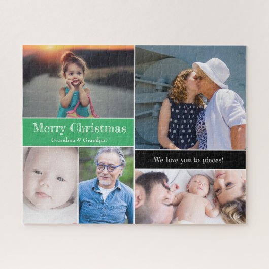Custom Green frohe Weihnachten Oma und Opa Puzzle (Horizontal)