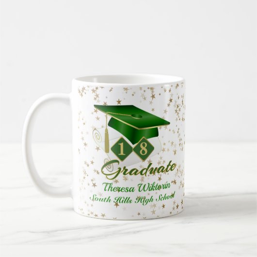 Custom Green Gold Abschluss Stars 20XX Kaffeetasse (Links)