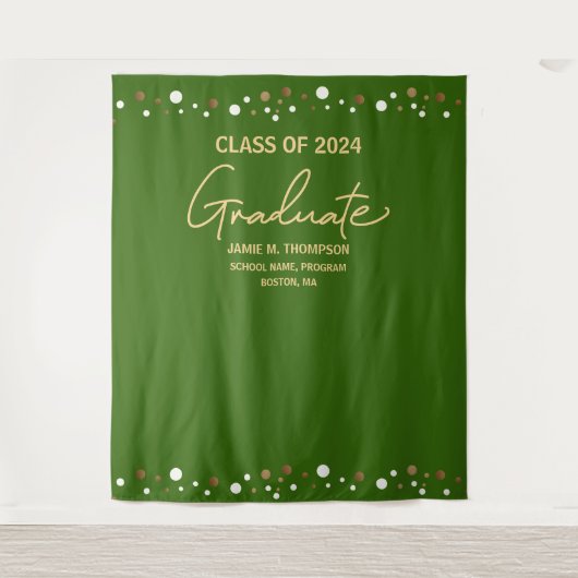 Custom Green Gold Class of 2024 Abschluss Wandteppich (Vorderseite)