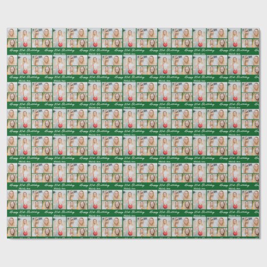 Custom Green Happy Birthday Photo Collage Geschenkpapier (Flach)