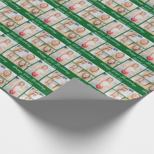 Custom Green Happy Birthday Photo Collage Geschenkpapier (Ecke)