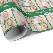 Custom Green Happy Birthday Photo Collage Geschenkpapier (Rolleneckpunkt)