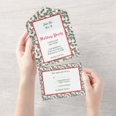 Custom Green Holly Red Berries All in one Invite Einladung (Abreißen)