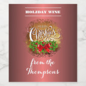 Custom Green Holly Verlasse Red Berries auf Rose G Weinetikett (Einzelnes Label)